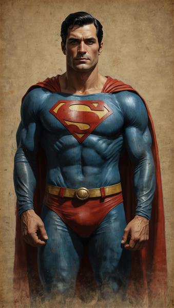 تصویر اورجینال سوپرمن در حالت ایستاده کامل، طراحی باکیفیت برای پوستر دکوراتیو