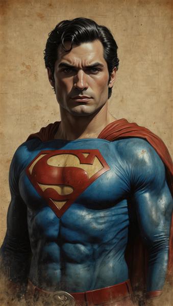 تصویر باکیفیت بالا از نیم‌تنه سوپرمن، مناسب چاپ تابلو و پوستر، با تمرکز بر نماد اس