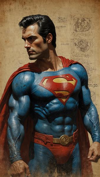 پوستر سوپرمن با ژست نیم‌رخ، تصویرسازی باکیفیت و هنری برای دکوراسیون داخلی با تم وینتیج