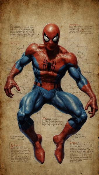 تصویر اورجینال مرد عنکبوتی در حالت پرش یا فرود، طرح باکیفیت برای پوستر دیواری با تم قدیمی