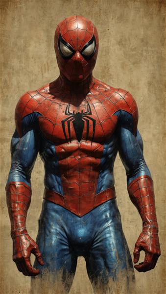 پرتره قدرتمند اسپایدرمن با لباس کلاسیک قرمز و آبی، مناسب چاپ روی بوم