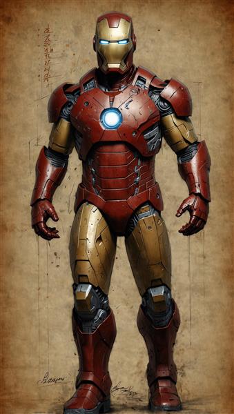 طرح باکیفیت عالی از زره آیرون من با تمرکز بر جزئیات و انرژی آرک راکتور، مخصوص پوستر