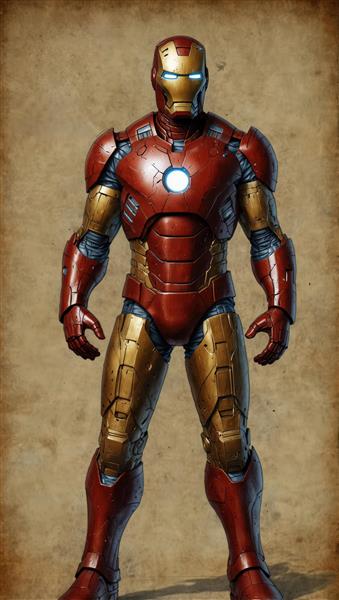 عکس تمام قد آیرون من (مارول) بر روی پس‌زمینه بافت‌دار، کیفیت فوق‌العاده برای چاپ
