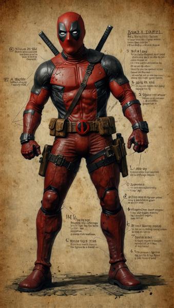 طرح تمام قد ددپول با زره و زمینه نوشته‌های کهن و دستورالعمل‌ها