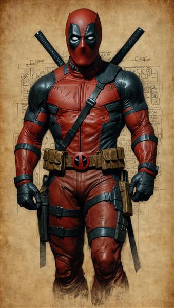 عکس باکیفیت ددپول با ژست رزمی در لباس چرمی با جزئیات زرهی