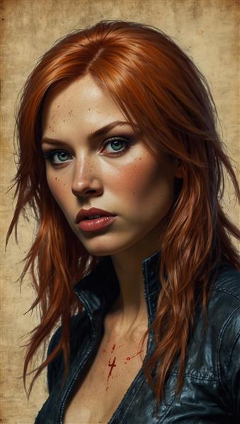 عکس چهره بیوه سیاه با موهای بلند و نشان زخم روی سینه