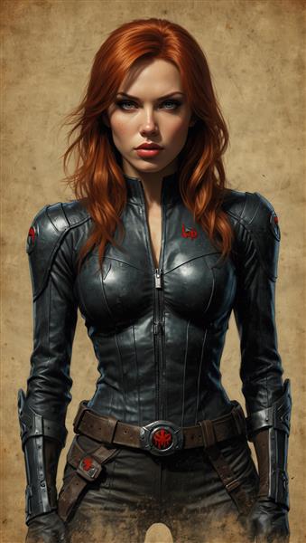 پوستر بیوه سیاه مارول با موهای قرمز و لباس چرمی اورجینال