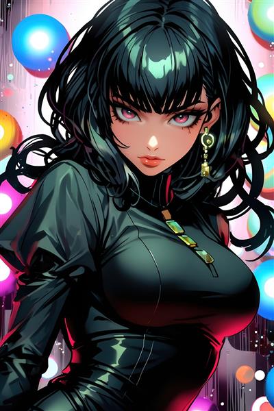 پرتره کلوزآپ دختر انیمه‌ای با استایل گوتیک و چشم‌های قرمز، مناسب پوستر مد تیره