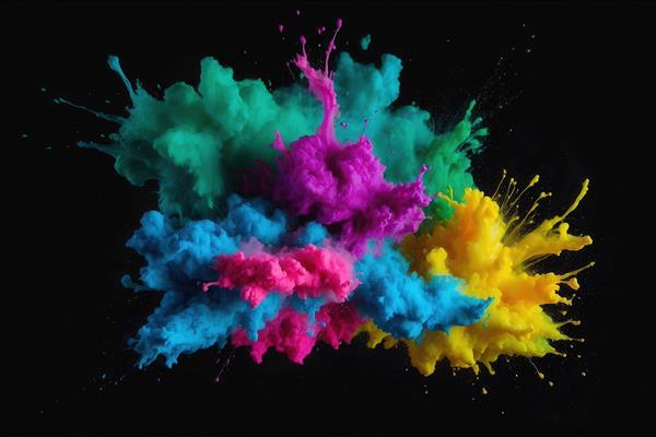 ترکیب رنگ‌های پودری فیروزه‌ای، صورتی و زرد در فضای تیره