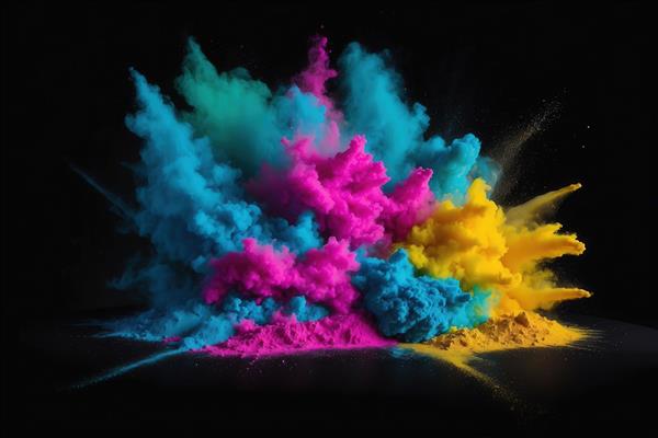 انفجار رنگ پودری (کالر پودر) در آسمان سیاه برای پس‌زمینه دکوراتیو