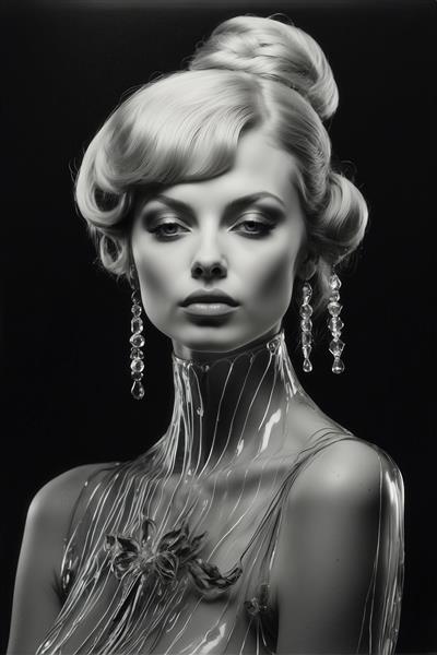 پرتره زن با مدل موی شینیون و گوشواره‌های بلند کریستالی (سبک مجلل)