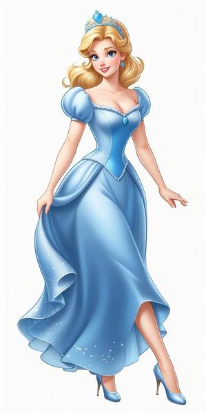 تصویر کارتونی پرنسس بلوند با آستین پفی و دامن آبی، برای طرح‌های کودکانه