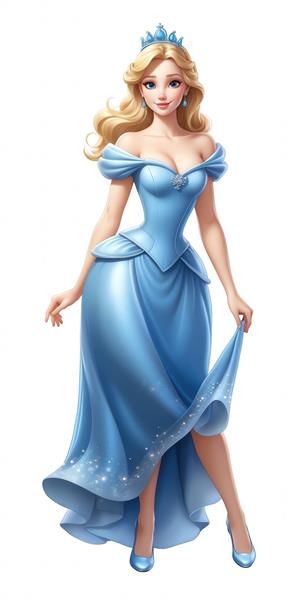 پوستر پرنسس بلوند با لباس آبی کلاسیک و تاج برای اتاق کودک و تابلو دکوراتیو