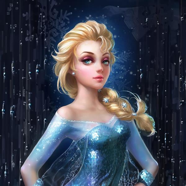 پرتره هنری و دراماتیک السا با پس‌زمینه بارانی و دکوراتیو برای چاپ