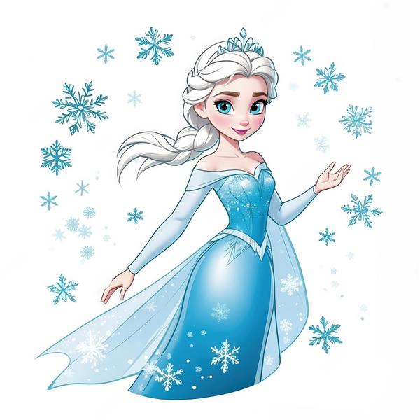 تصویر گرافیکی السا در حال خلق برف و جادو، مناسب پوستر دکوراتیو کودک و اتاق