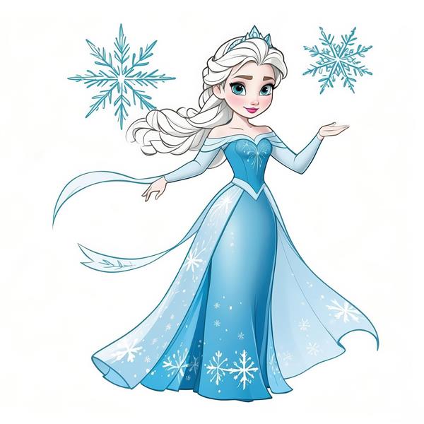 پوستر السا انیمیشن فروزن با لباس آبی و دانه‌های برف برای چاپ تابلو