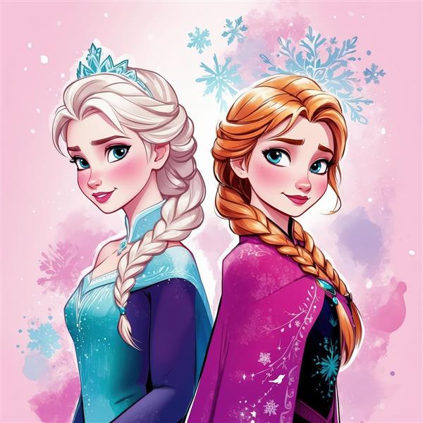 تصویر چاپی آنا و السا پشت به پشت، با تاج السا و رنگ صورتی جذاب