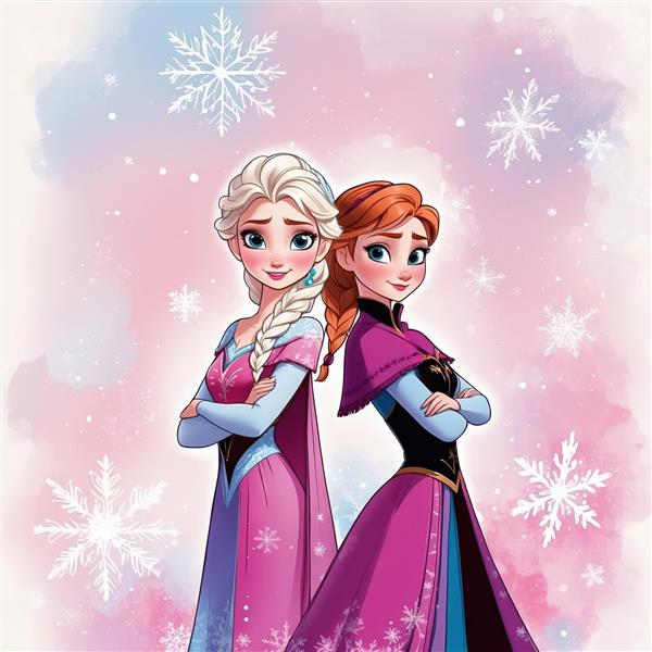 طرح دکوراتیو السا و آنا پشت به پشت با دست‌های بسته، تم صورتی