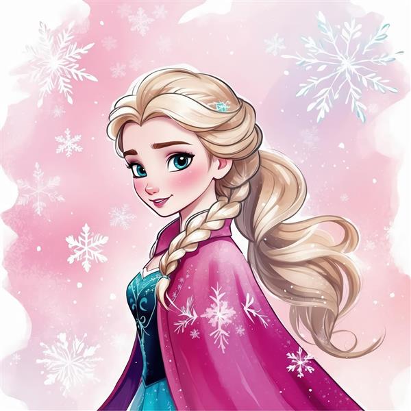 تصویر اورجینال السا، طرح آبرنگی صورتی، مناسب چاپ پوستر دکوراتیو