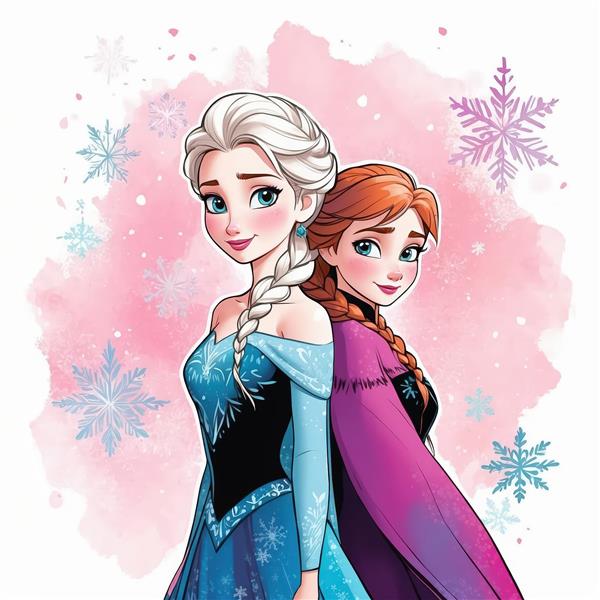 عکس جذاب السا و آنا، ترکیب رنگ‌های آبی و صورتی، مناسب چاپ تابلو