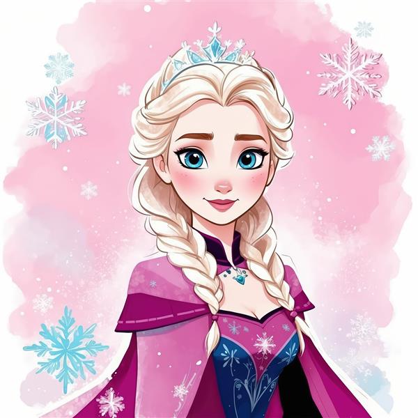 پوستر باکیفیت السا با تاج و شنل صورتی، طرح دکور اتاق دخترانه