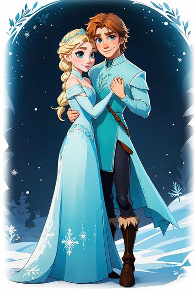 تصویر گرافیکی عاشقانه السا و کریستوف (فروزن)، مناسب چاپ تابلو اتاق خواب