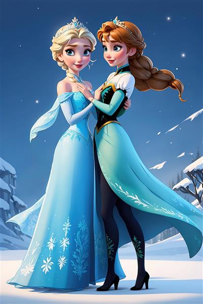 طرح گرافیکی باکیفیت السا و آنا در آغوش هم، مناسب چاپ تابلو و پوستر