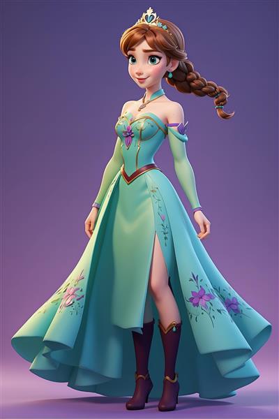 عکس سه بعدی پرنسس آنا فروزن با لباس سبز آبی برای دکوراسیون