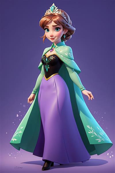 عکس بسیار باکیفیت آنا با لباس بنفش و شنل سبز