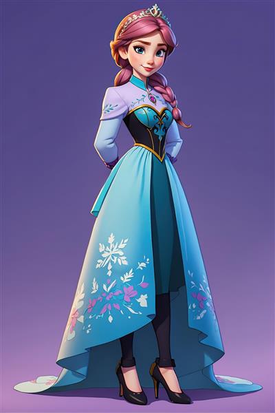 طرح گرافیکی سه بعدی آنا فروزن با موهای صورتی برای تابلو