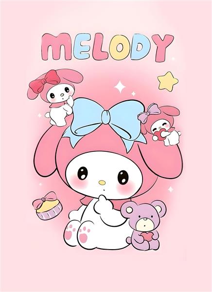 تصویر مای ملودی سانریو فانتزی صورتی با دوستان برای پوستر کودک