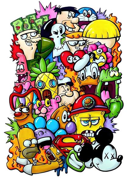 طرح شلوغ (دودل) کارتونی شخصیت‌های مختلف برای پوستر باکیفیت