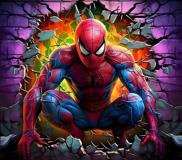 تصویر مرد عنکبوتی مارول با افکت دیوار شکسته برای پوستر دیواری