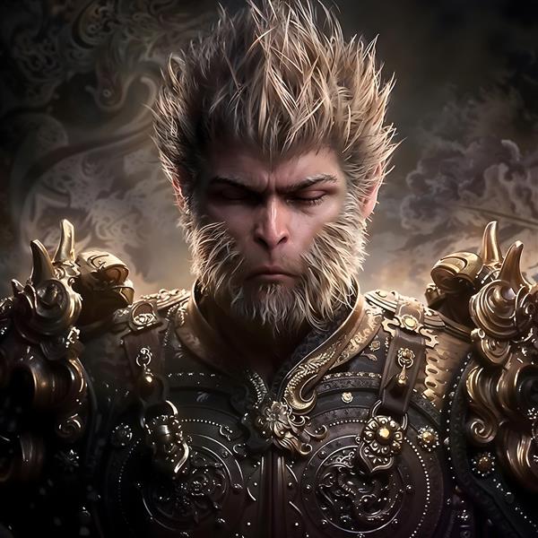 عکس سان ووکونگ یا شاه میمون با لباس زرهی برای تابلو دکوراتیو