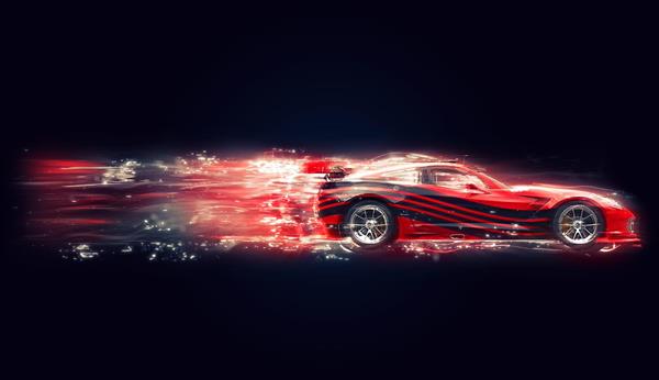 عکس ماشین مسابقه‌ای قرمز با افکت سرعت برای پوستر اتاق جوان