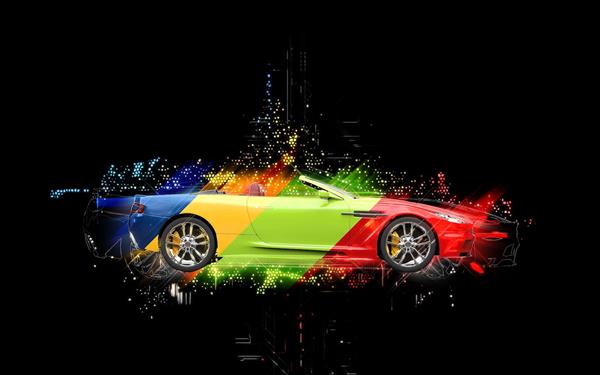 طرح ماشین اسپرت رنگین‌کمان با افکت فانتزی برای تابلو دکوراتیو