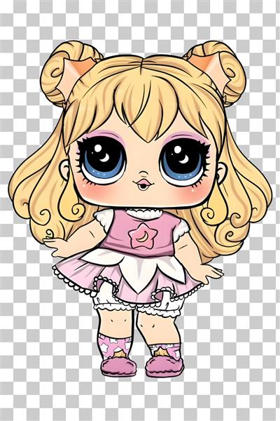 طرح عروسک فانتزی دخترانه با چشم‌های درشت برای پرده اتاق کودک