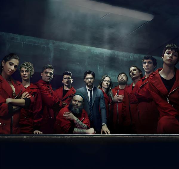 شخصیت‌های سریال خانه کاغذی با لباس قرمز برای پوستر دیواری و تابلو دکوراتیو