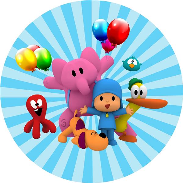 طرح گرد شخصیت‌های پوکویو و بادکنک‌ها برای چاپ روی کوسن و ماگ کودک