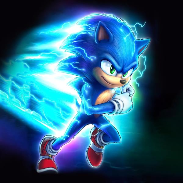عکس سونیک خارپشت باکیفیت در حال دویدن با قدرت نور برای تابلو گیمینگ