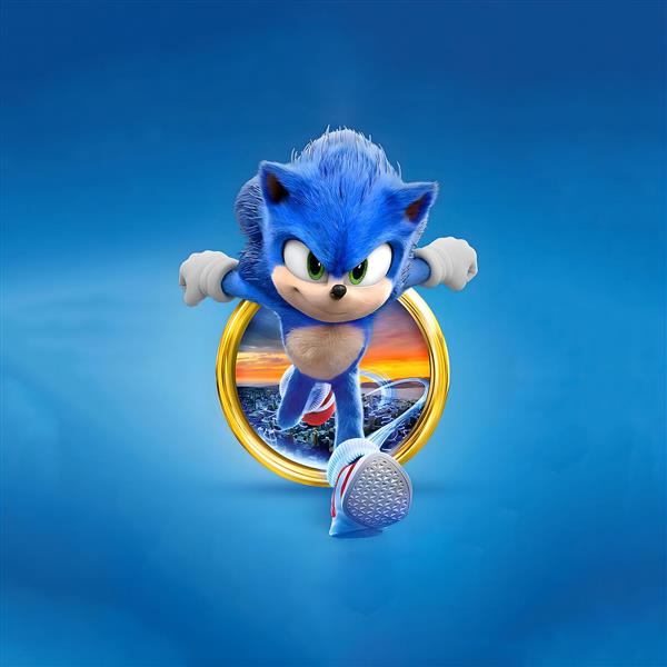 تصویر سونیک خارپشت باکیفیت بالا با پس‌زمینه آبی برای پوستر دیواری گیمر