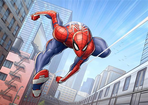 طرح اسپایدرمن (مرد عنکبوتی) لباس گیمینگ در شهر برای پوستر دیواری نوجوان