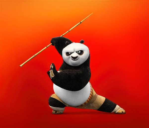 تصویر پو قهرمان کونگ فو کار با چوب بامبو برای تابلو دکوراتیو