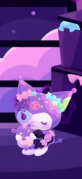 پوستر کارتونی کورومی در شب تاریک و فضای بنفش با تم هالووینی