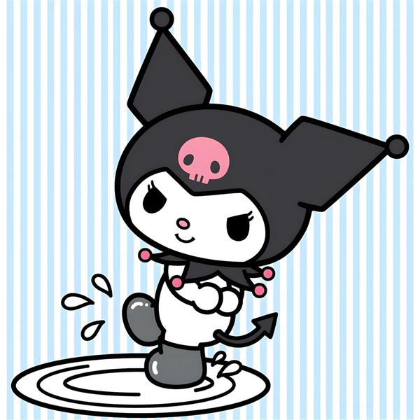 طرح کورومی شیطون و بامزه روی پس‌زمینه راه‌راه آبی برای چاپ