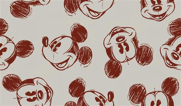 الگوی تکراری میکی ماوس اسکچ قهوه‌ای برای چاپ روی پارچه روتختی