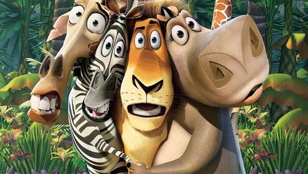 پوستر کارتونی ماداگاسکار با شخصیت‌های اصلی برای چاپ روی پرده