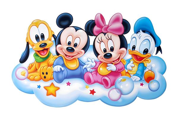 طرح شخصیت‌های کودک دیزنی میکی موس و دوستانش روی ابر برای پوستر دیواری اتاق نوزاد