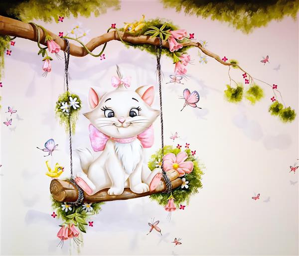 طرح گربه ماری اشرافی دیزنی روی تاب درختی برای پوستر دیواری فانتزی