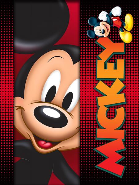 عکس میکی ماوس با پس زمینه قرمز خالدار برای چاپ روی ماگ و تیشرت